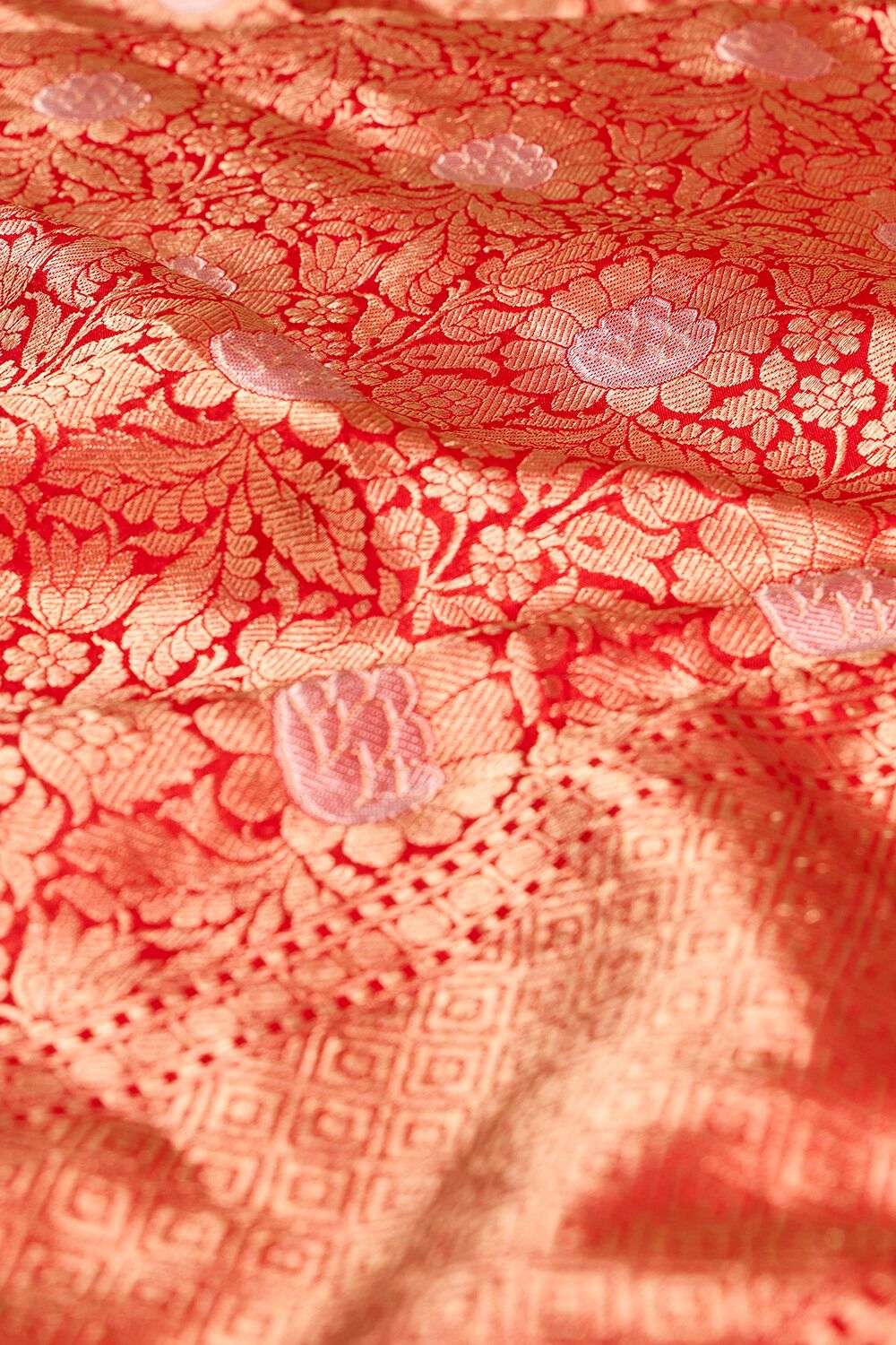 Red Pure Silk Cutwork Banaras Saree image number null