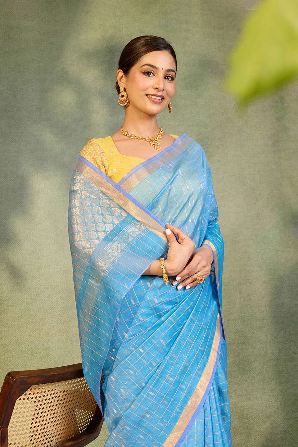Light Blue Woven Pure Silk Cotton Saree
