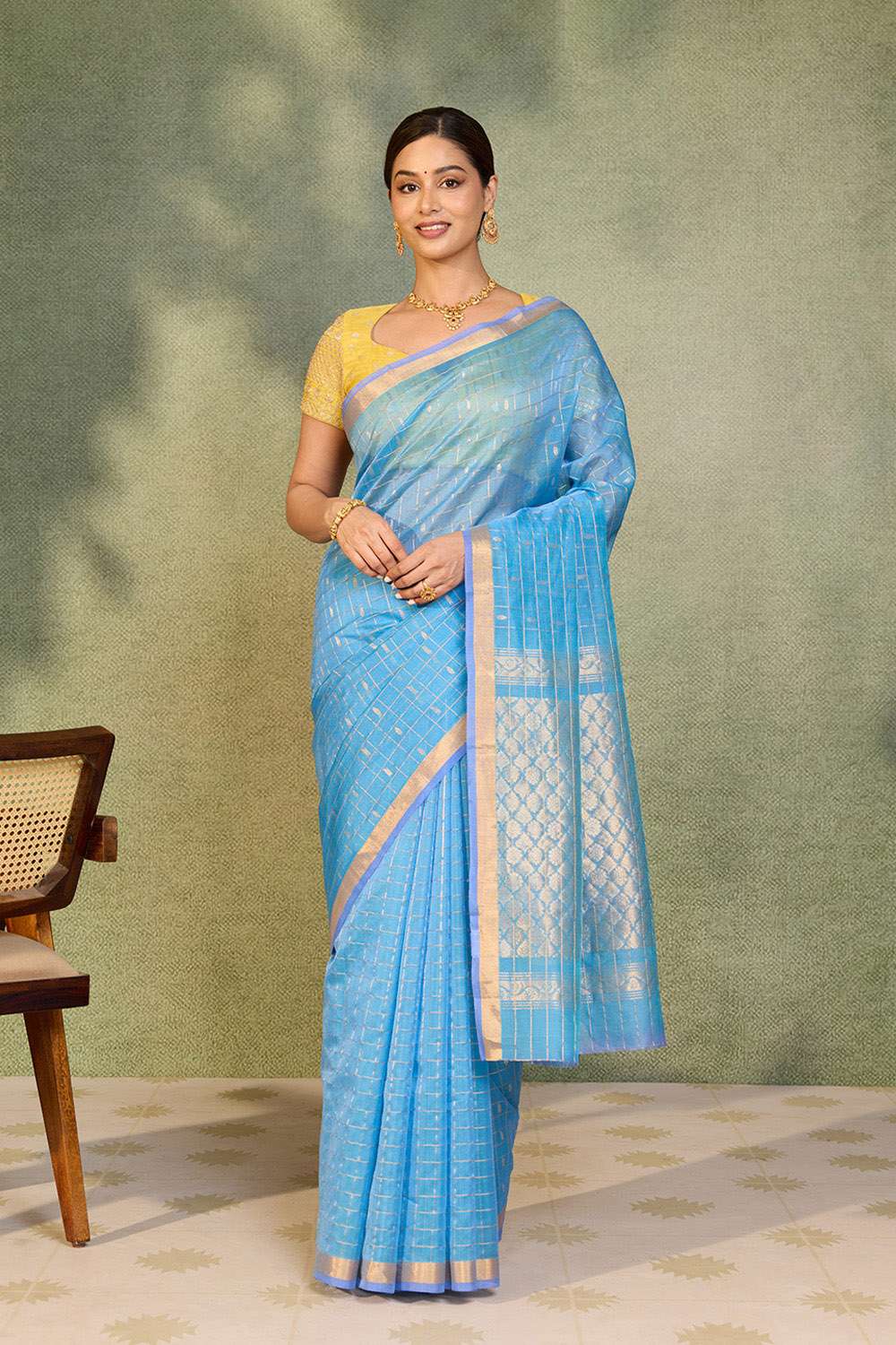 Light Blue Woven Pure Silk Cotton Saree image number null