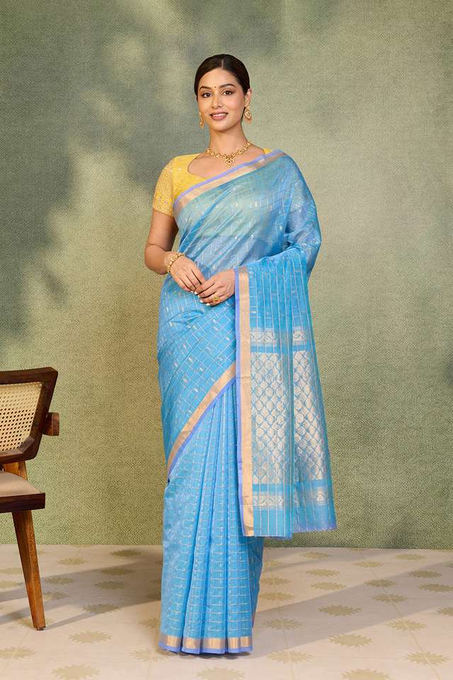 Light Blue Woven Pure Silk Cotton Saree thumbnail image number null