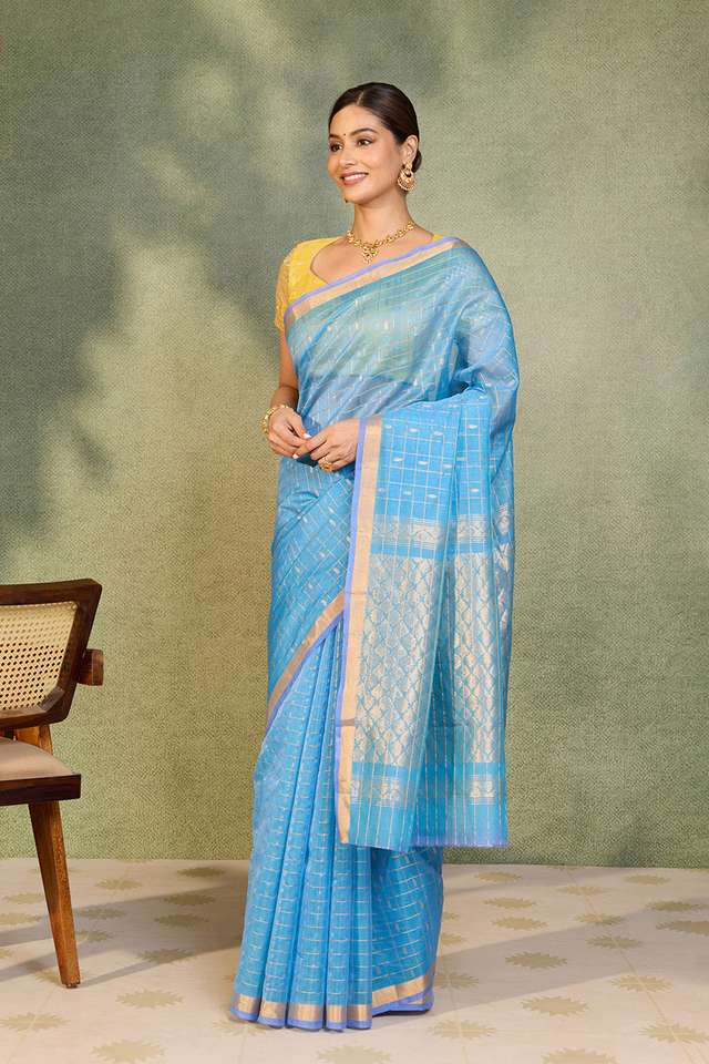 Light Blue Woven Pure Silk Cotton Saree thumbnail image number null