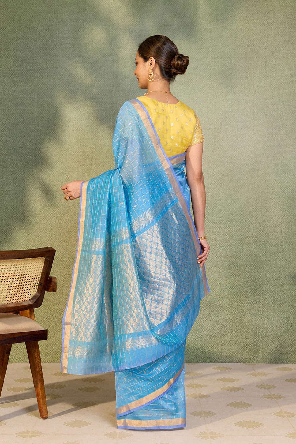 Light Blue Woven Pure Silk Cotton Saree image number null