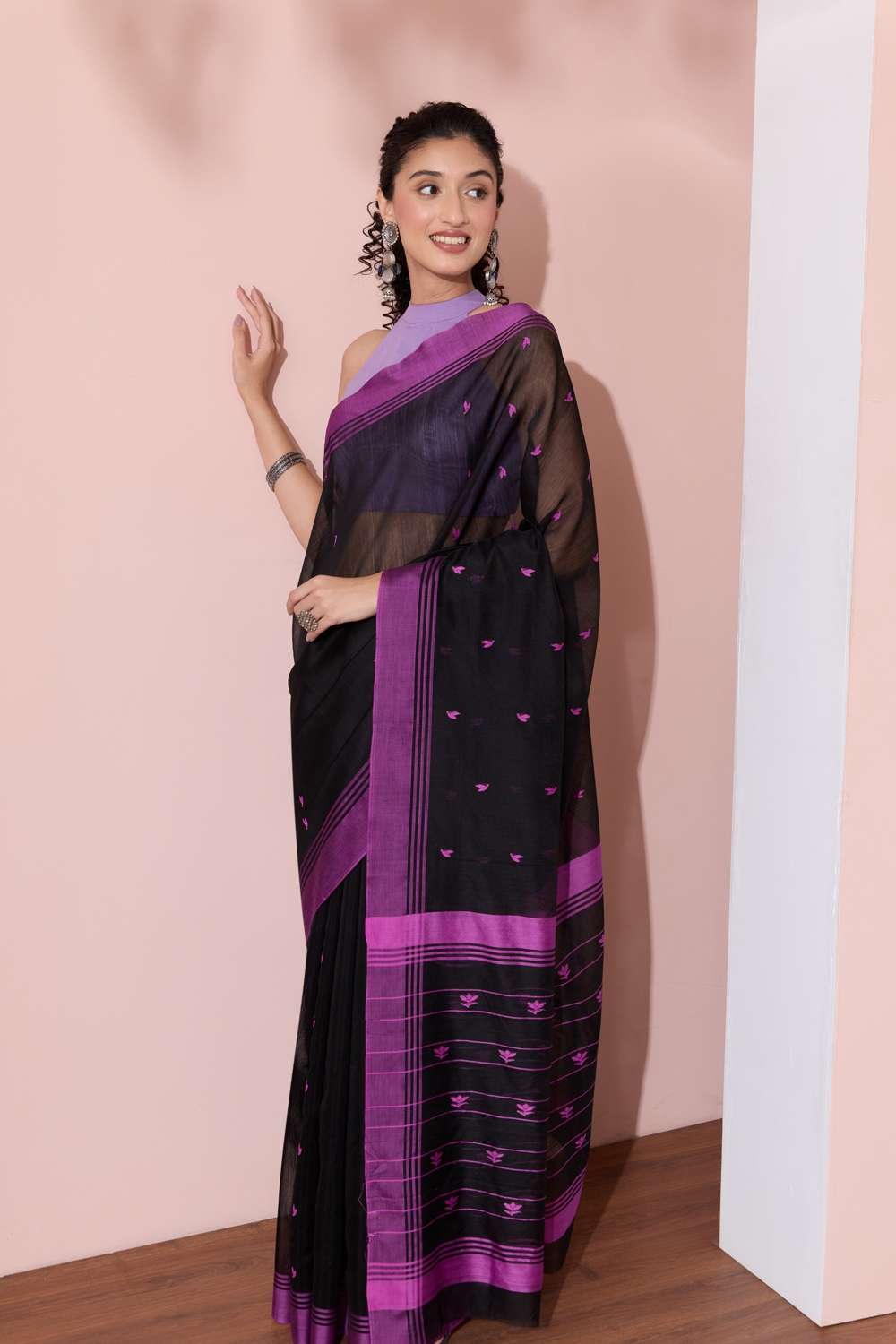 Black Chanderi Woven Pure Silk Cotton Saree image number null