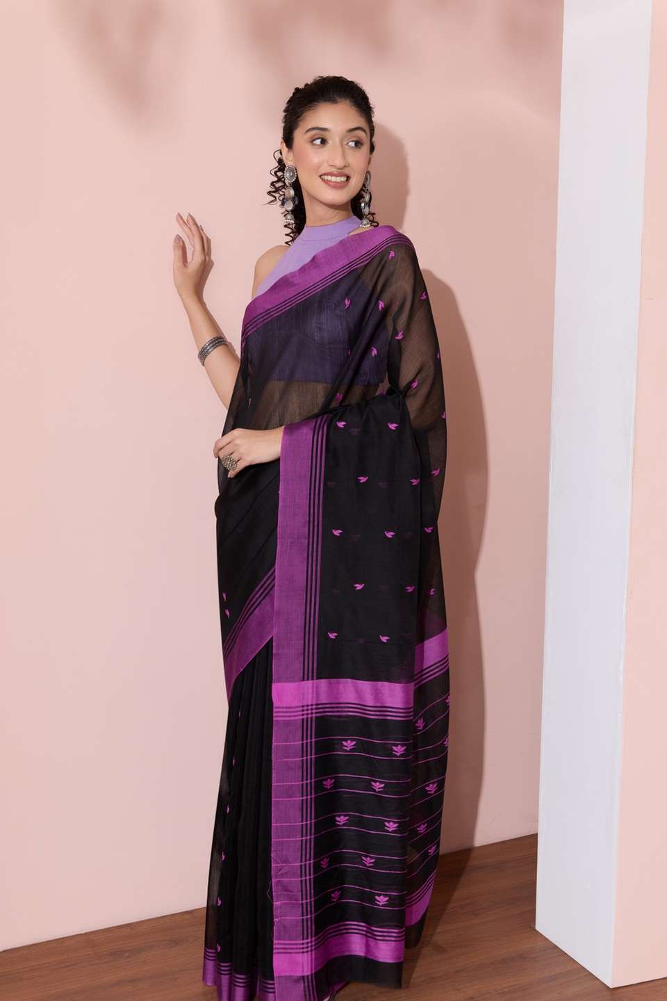 Black Chanderi Woven Pure Silk Cotton Saree