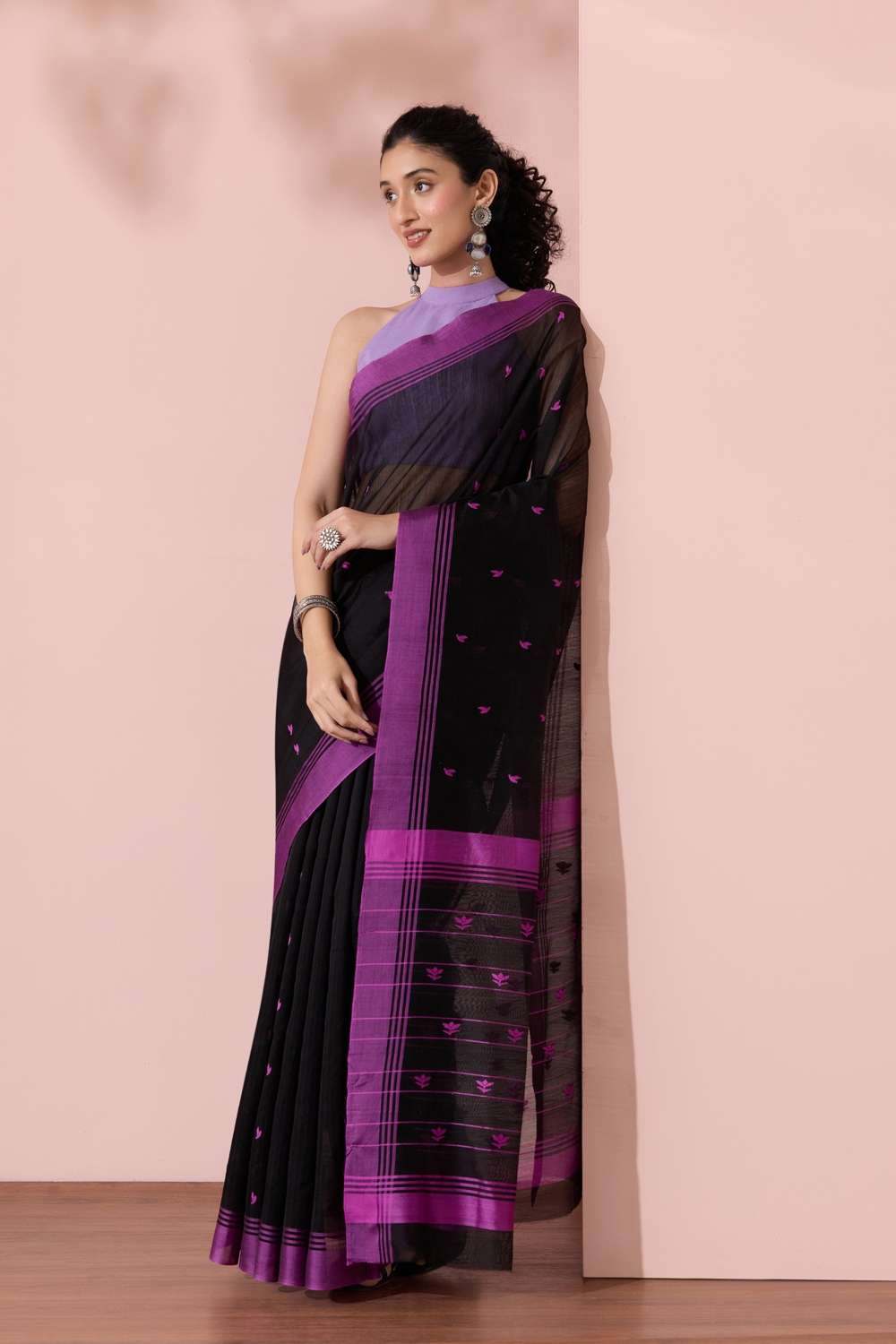 Black Chanderi Woven Pure Silk Cotton Saree image number null