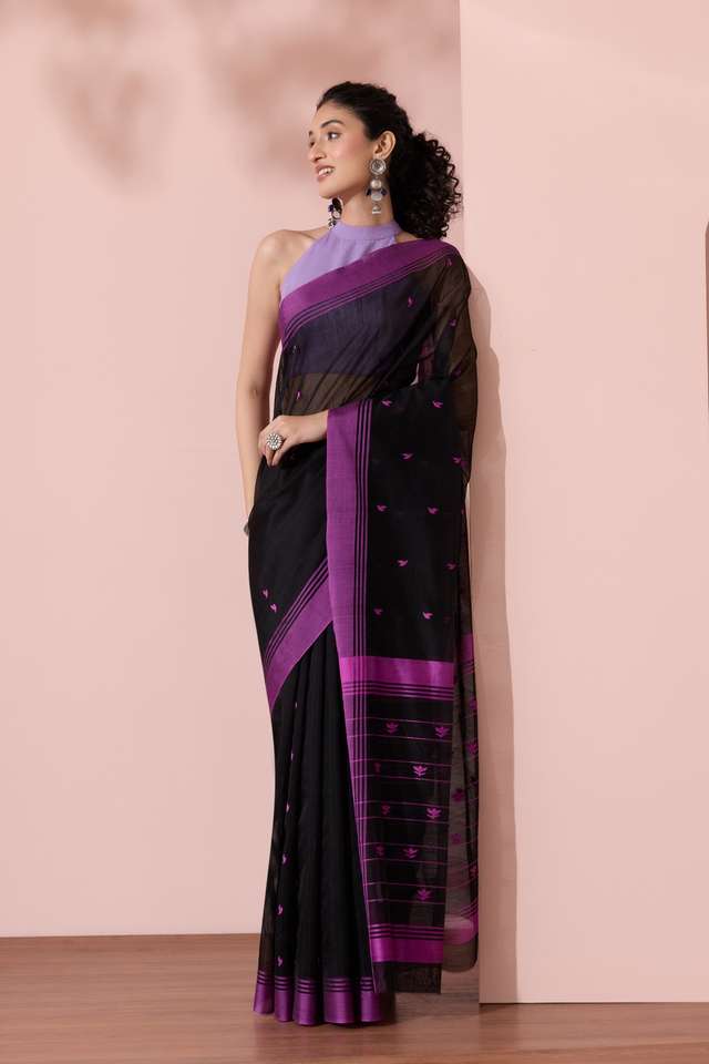 Black Chanderi Woven Pure Silk Cotton Saree thumbnail image number null