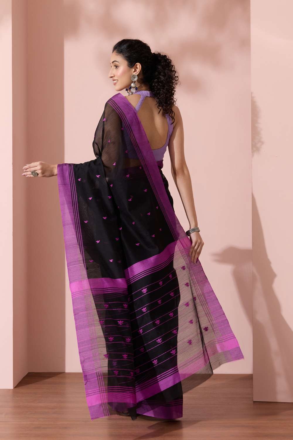 Black Chanderi Woven Pure Silk Cotton Saree image number null