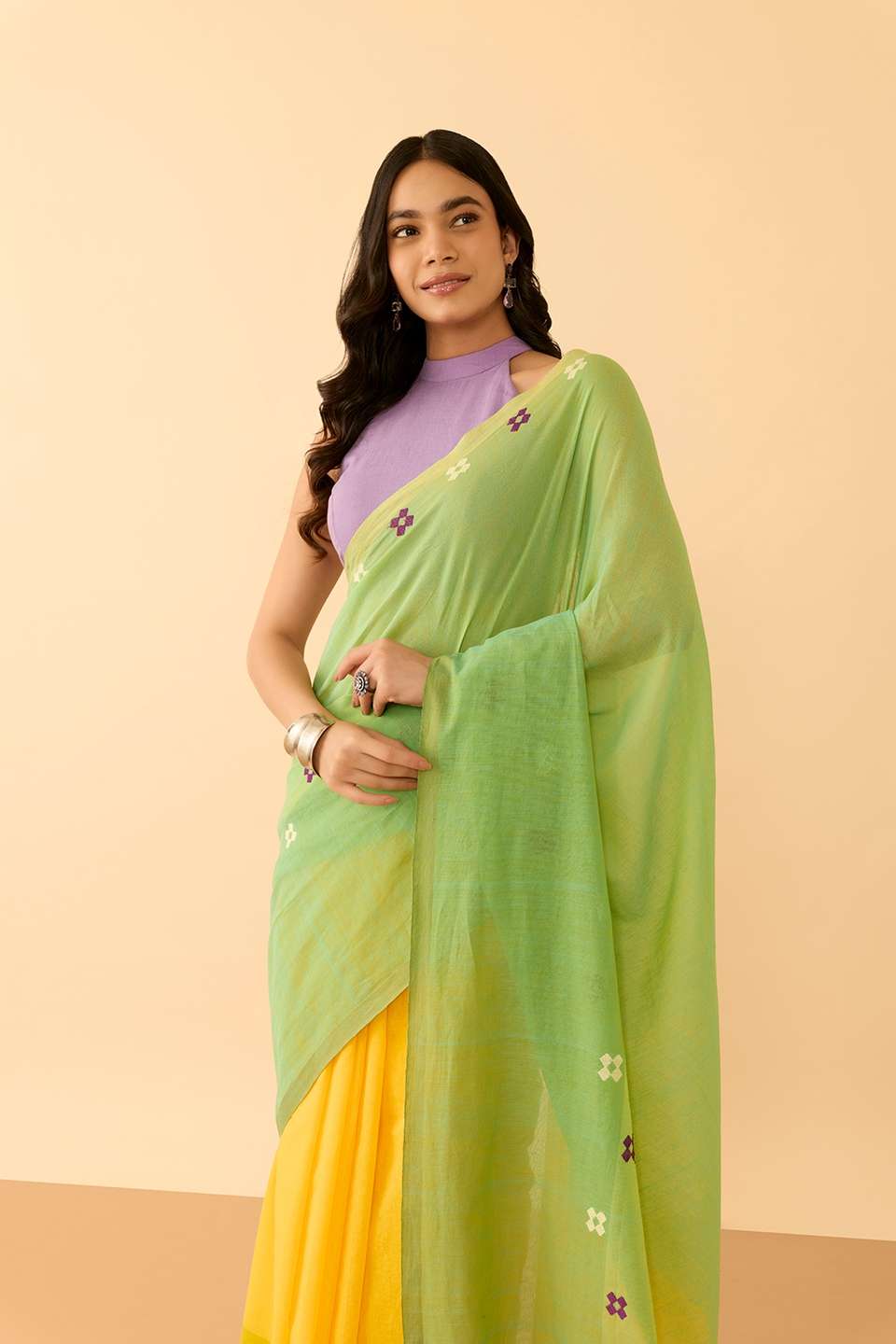 Yellow Woven Pure Cotton Bengal Saree