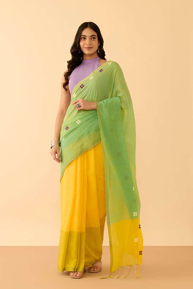 Yellow Woven Pure Cotton Bengal Saree thumbnail image number null