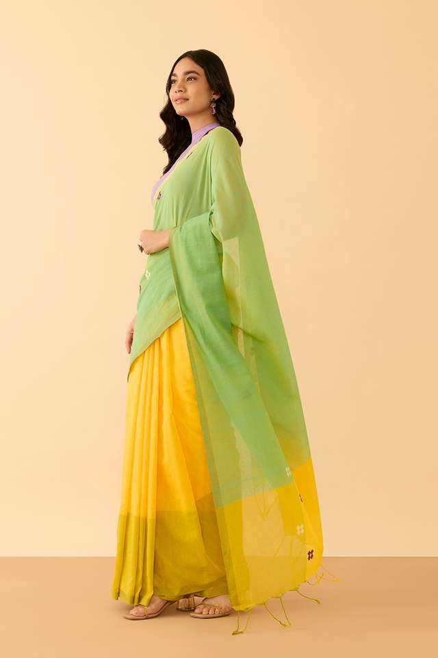 Yellow Woven Pure Cotton Bengal Saree thumbnail image number null
