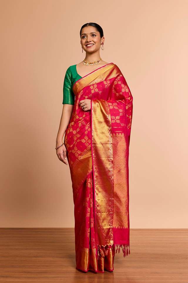 Pink Brocade Pure Silk Kanjeevaram Saree thumbnail image number null