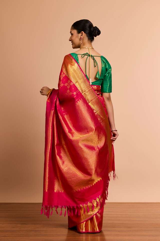 Pink Brocade Pure Silk Kanjeevaram Saree thumbnail image number null