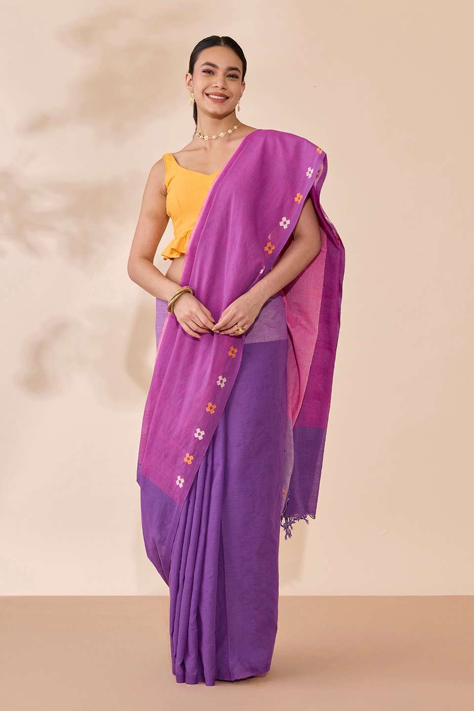 Purple Woven Pure Cotton Bengal Saree