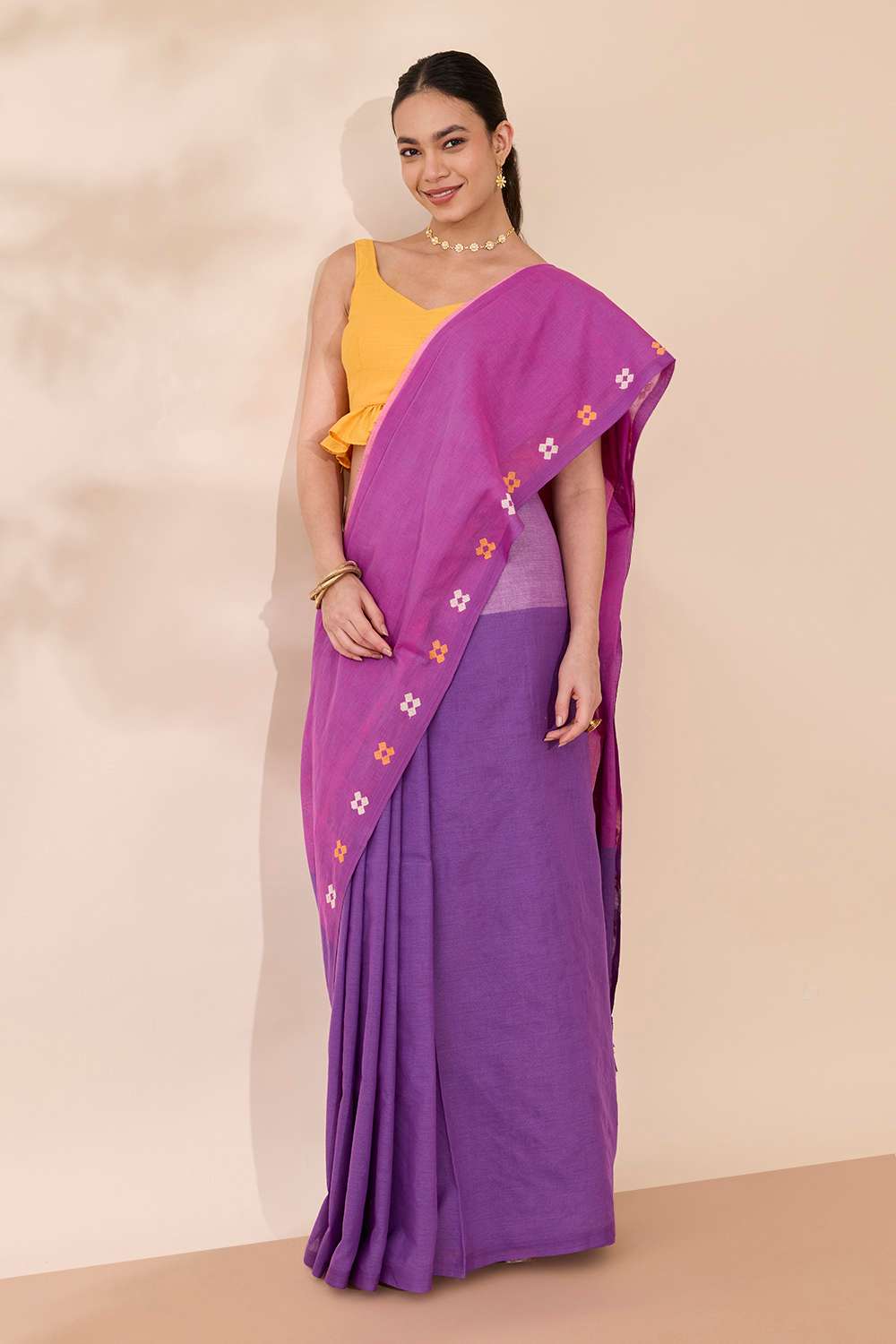 Purple Woven Pure Cotton Bengal Saree image number null