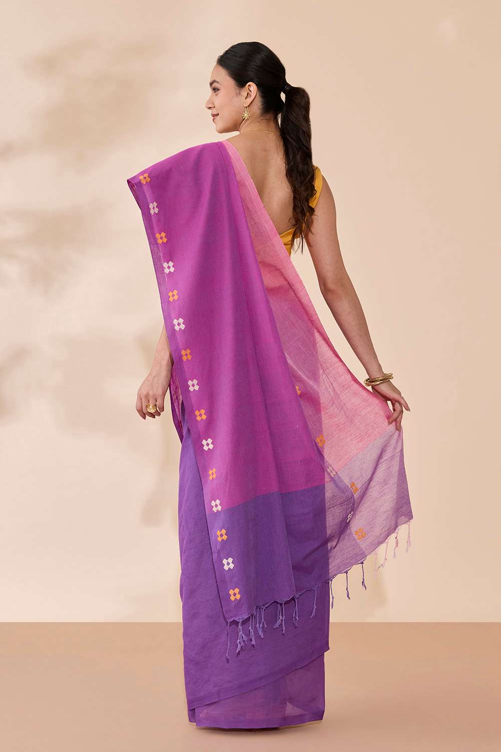 Purple Woven Pure Cotton Bengal Saree image number null