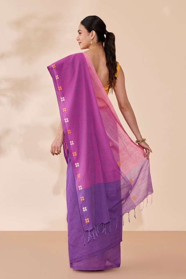 Purple Woven Pure Cotton Bengal Saree thumbnail image number null