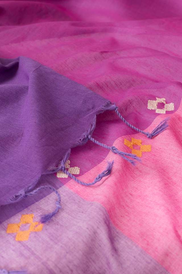 Purple Woven Pure Cotton Bengal Saree thumbnail image number null