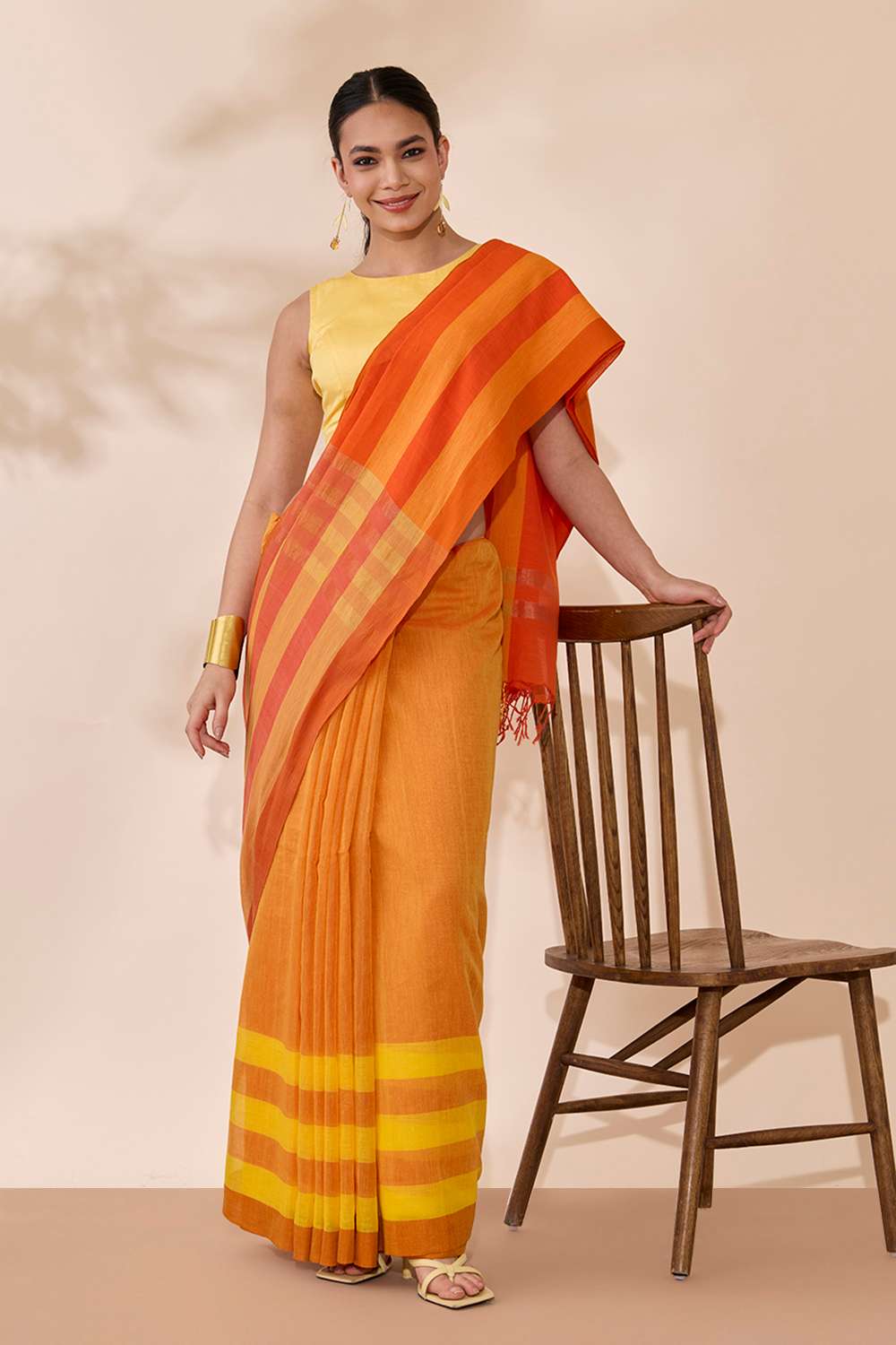 Light Orange Woven Pure Cotton Bengal Saree image number null