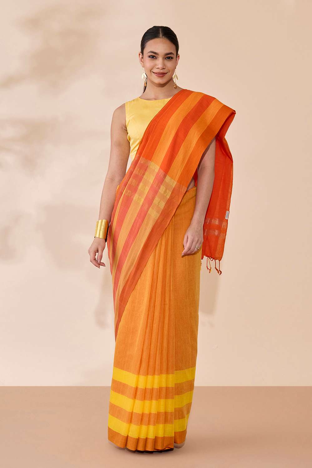 Light Orange Woven Pure Cotton Bengal Saree image number null