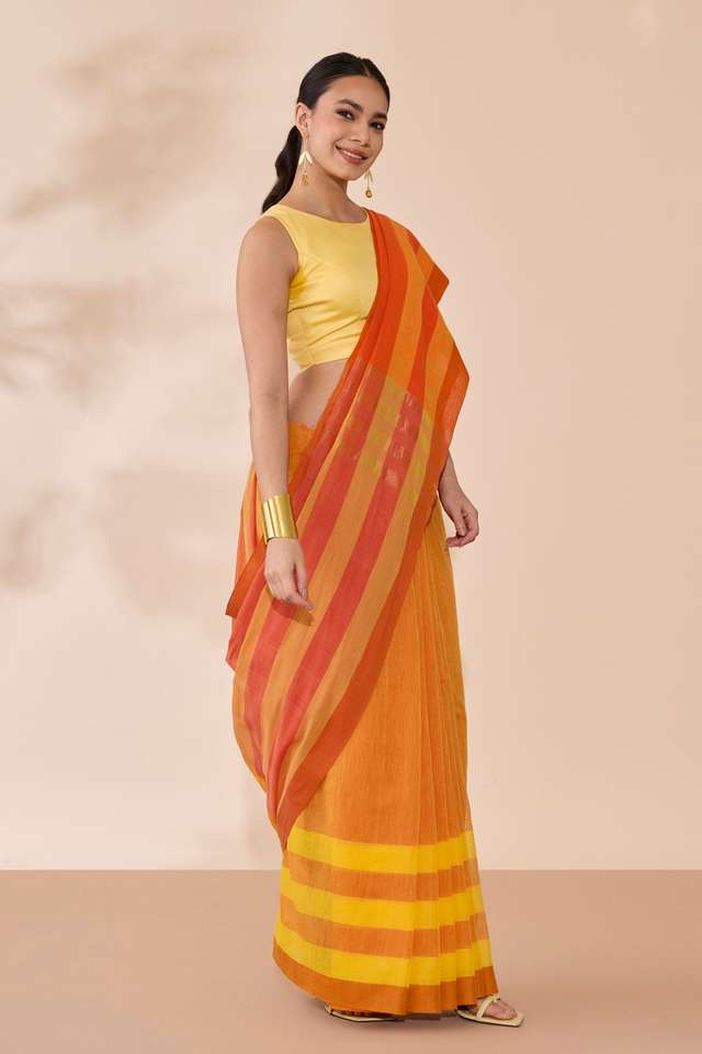 Light Orange Woven Pure Cotton Bengal Saree thumbnail image number null