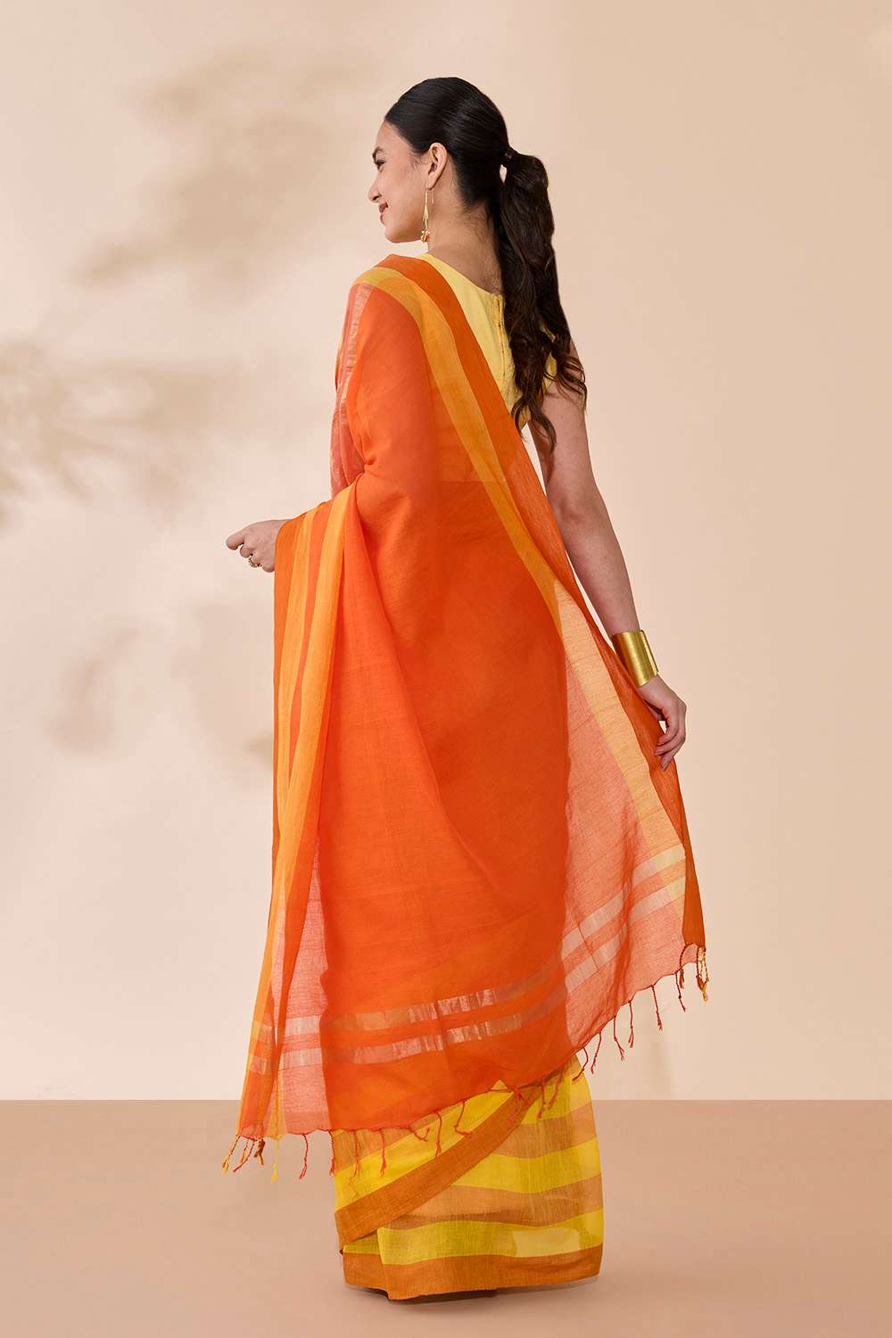 Light Orange Woven Pure Cotton Bengal Saree image number null