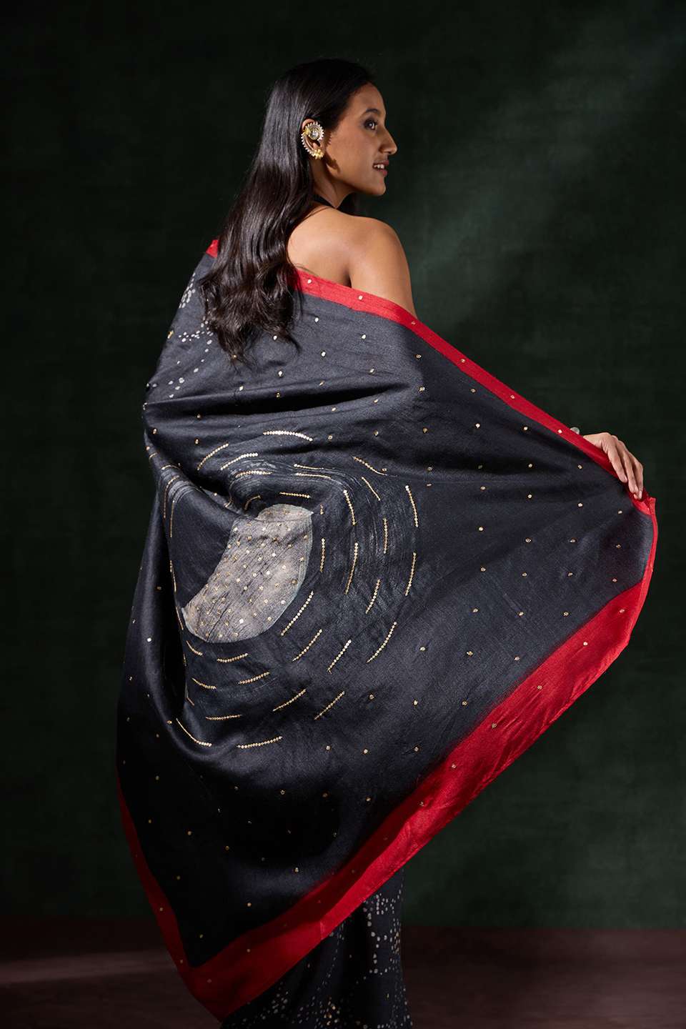 Black Tussar Muga Batik Saree