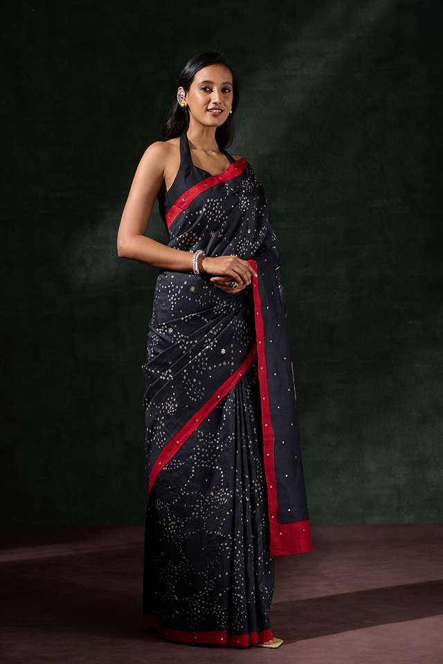 Black Tussar Muga Batik Saree thumbnail image number null