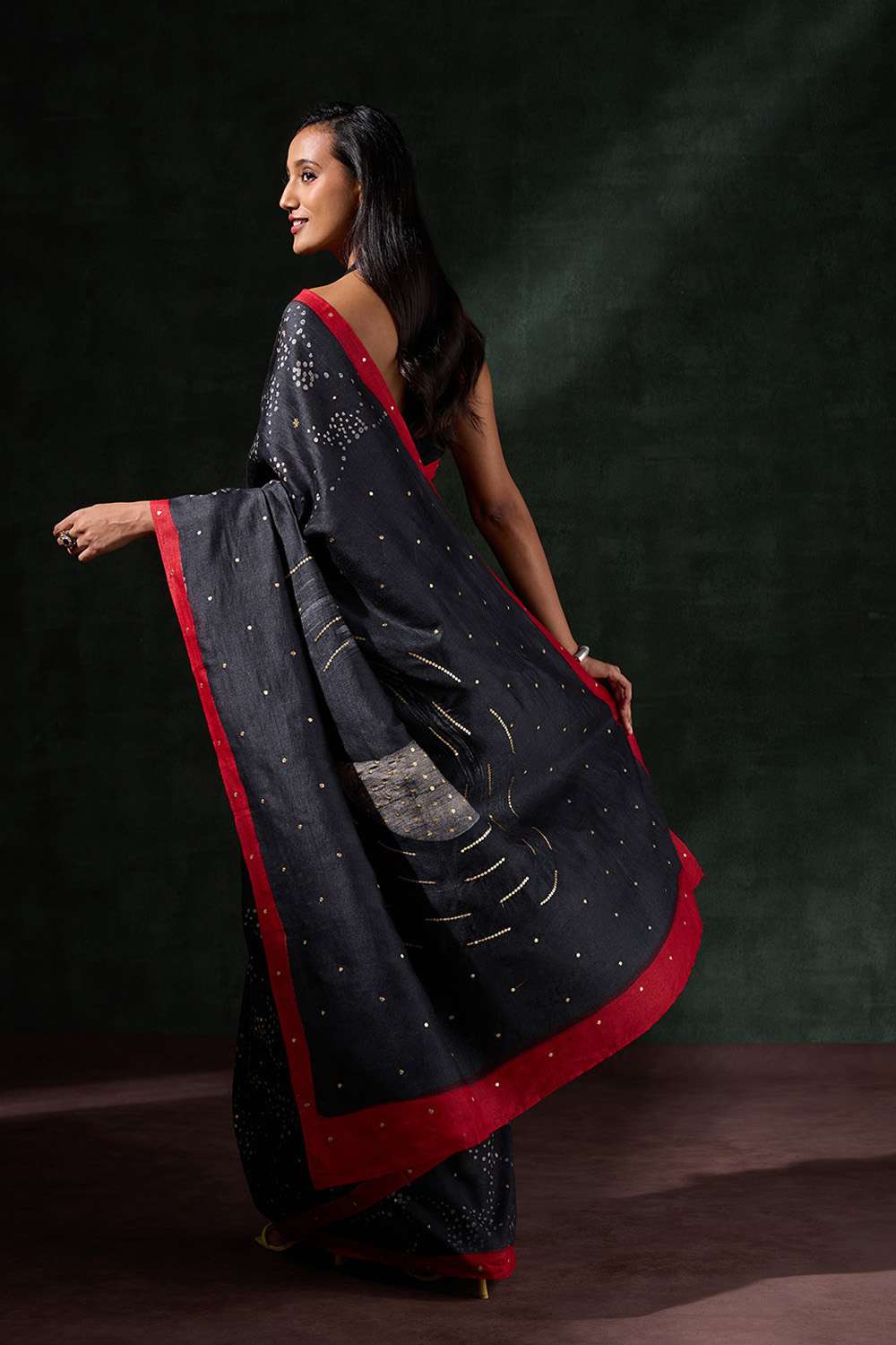 Black Tussar Muga Batik Saree image number null