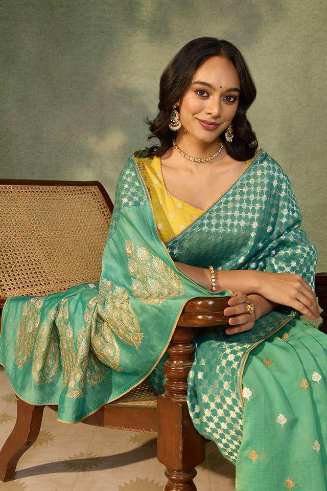 Blue Woven Pure Silk Cotton Saree image number