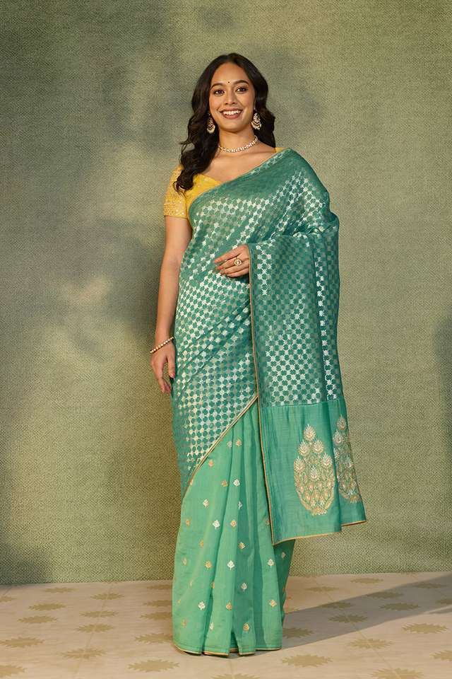 Blue Woven Pure Silk Cotton Saree thumbnail image number null