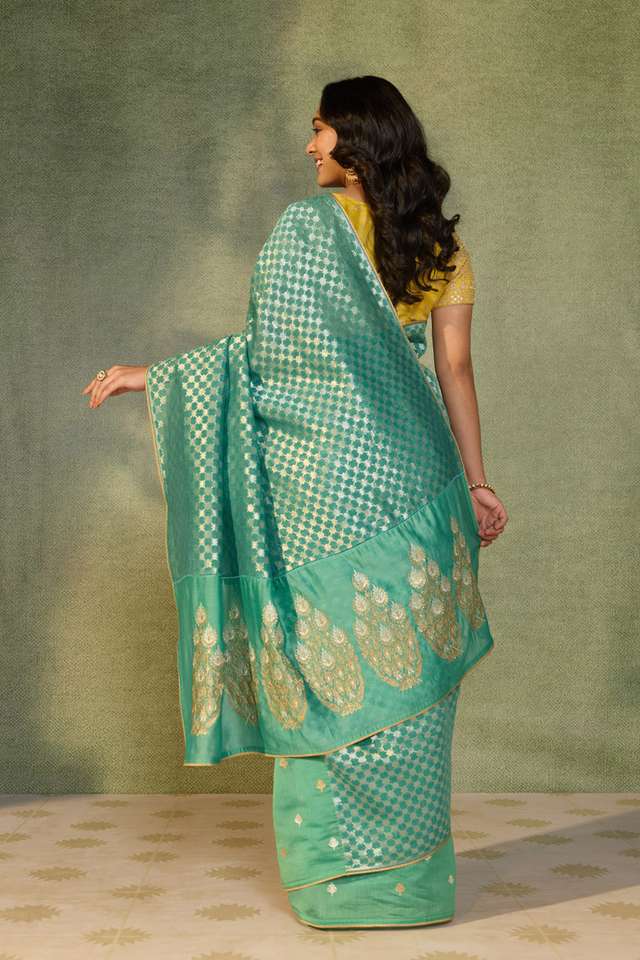 Blue Woven Pure Silk Cotton Saree thumbnail image number null