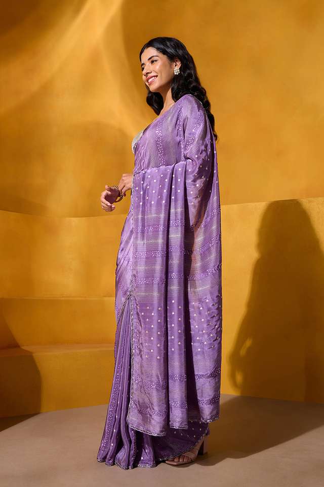 Purple Viscose Embroidered Saree image number
