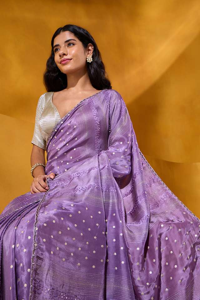 Purple Viscose Embroidered Saree thumbnail image number null