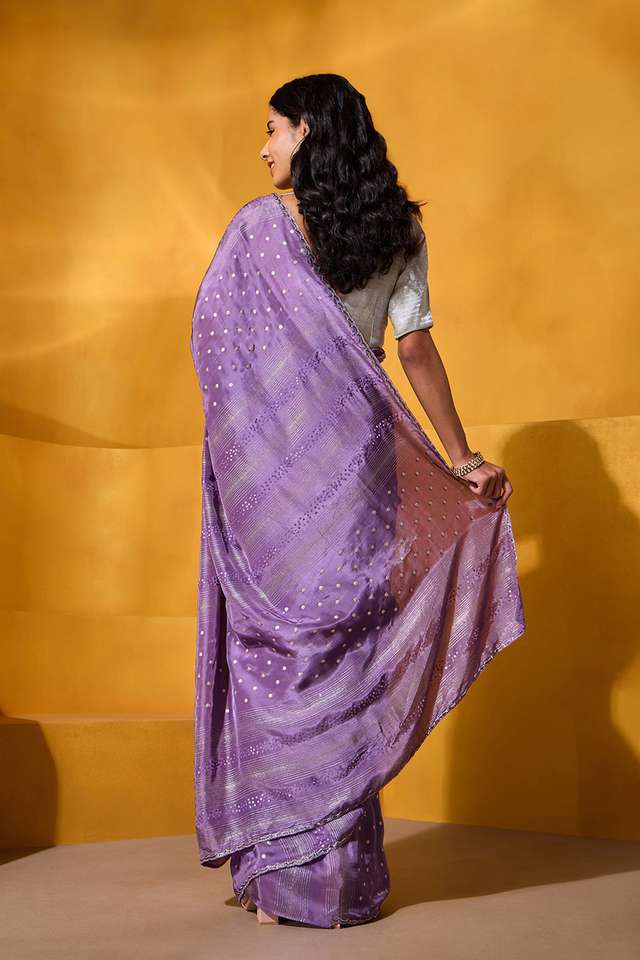 Purple Viscose Embroidered Saree thumbnail image number null