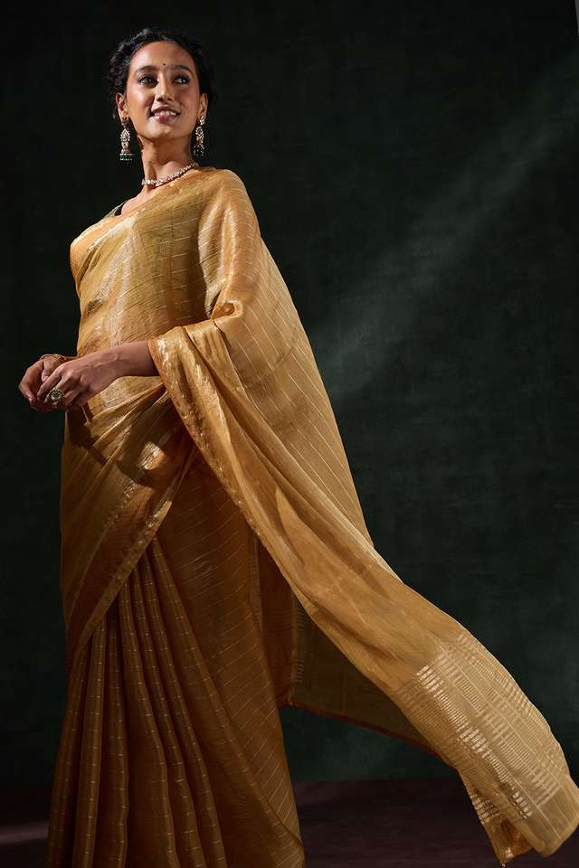 Yellow Woven Tissue Viscose Saree image number