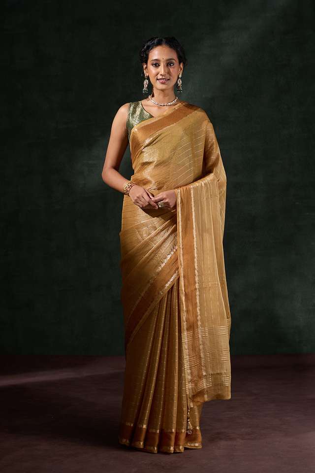 Yellow Woven Tissue Viscose Saree thumbnail image number null
