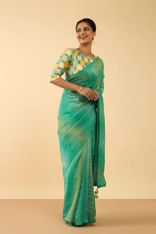Green Woven Viscose Saree image number