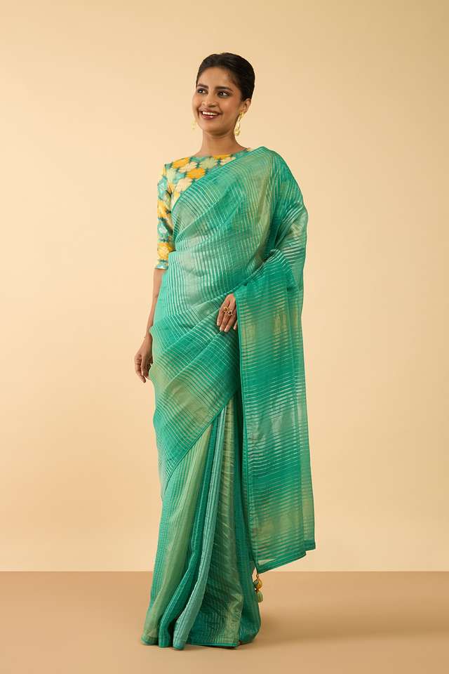 Green Woven Viscose Saree thumbnail image number null