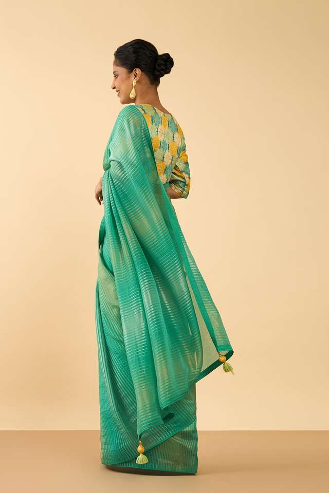 Green Woven Viscose Saree thumbnail image number null