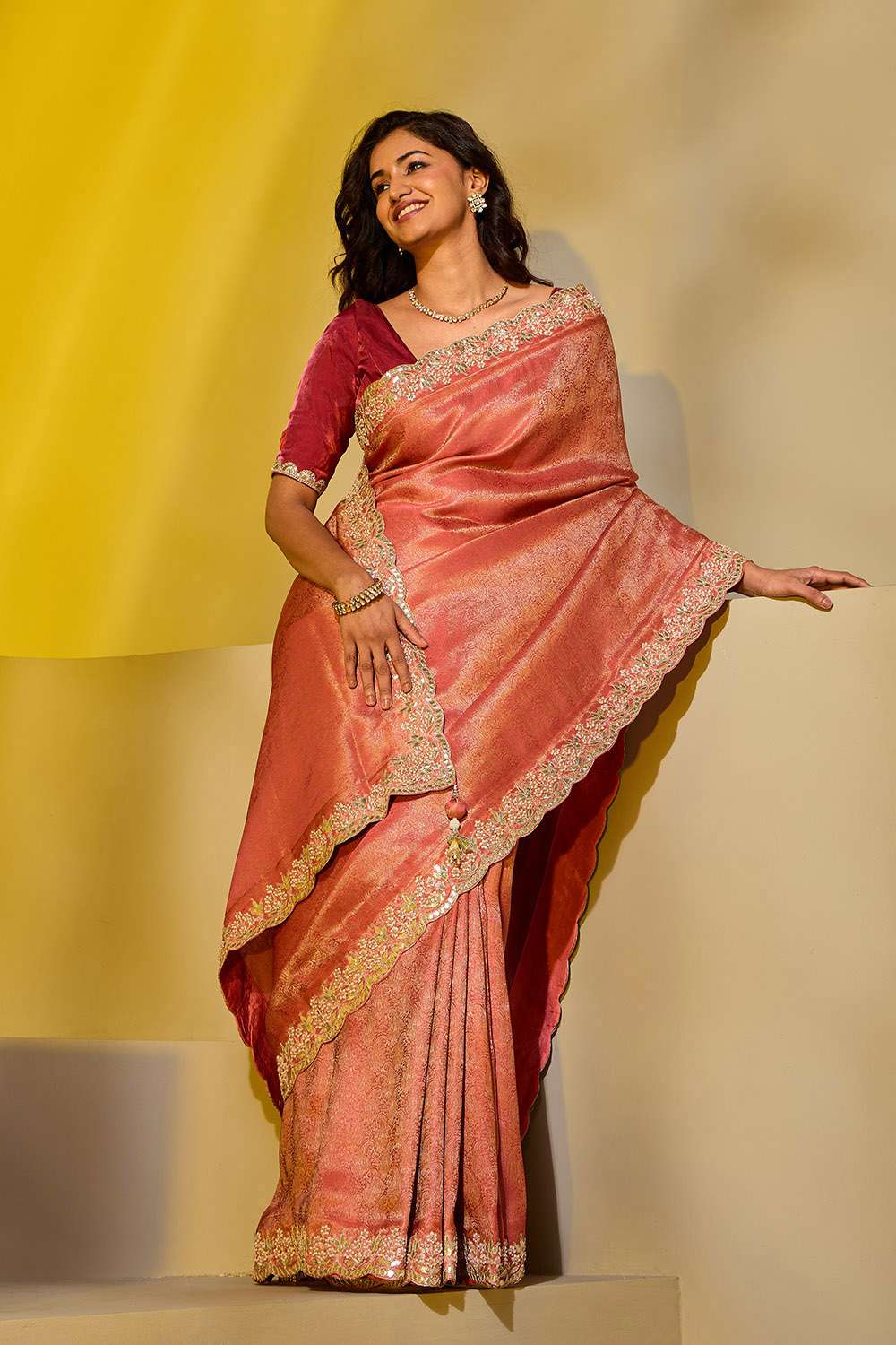Peach Viscose Tissue Gotta Patti Saree image number null