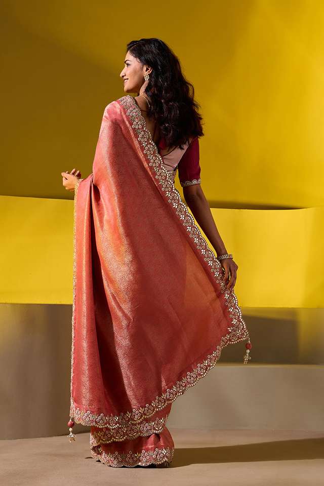Peach Viscose Tissue Gotta Patti Saree thumbnail image number null