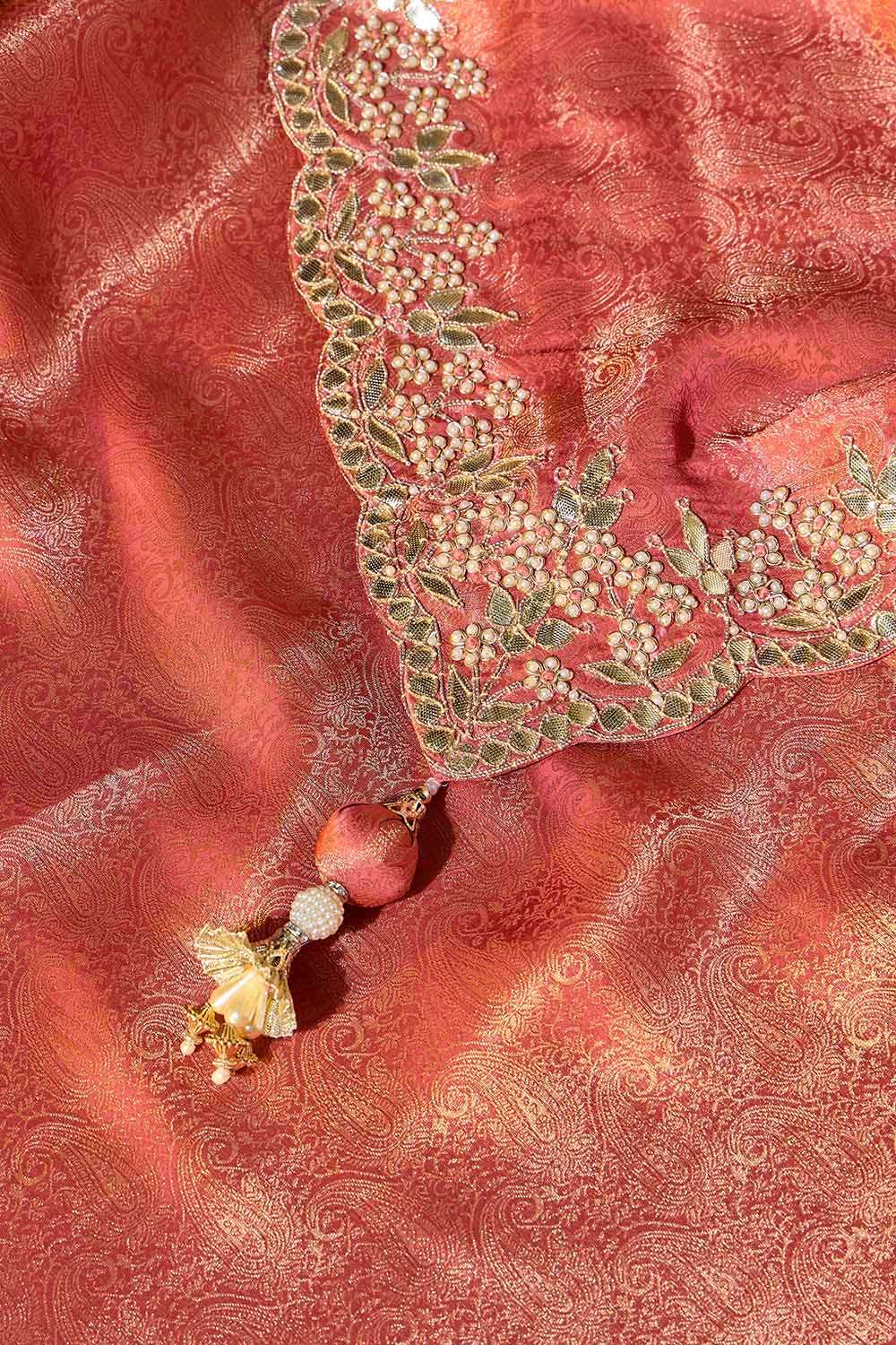 Peach Viscose Tissue Gotta Patti Saree image number null