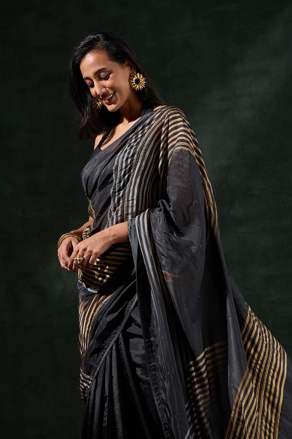 Black Printed Viscose Saree image number null