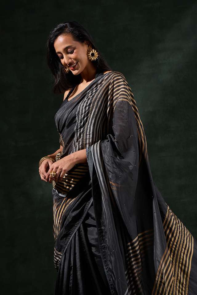 Black Printed Viscose Saree thumbnail image number null