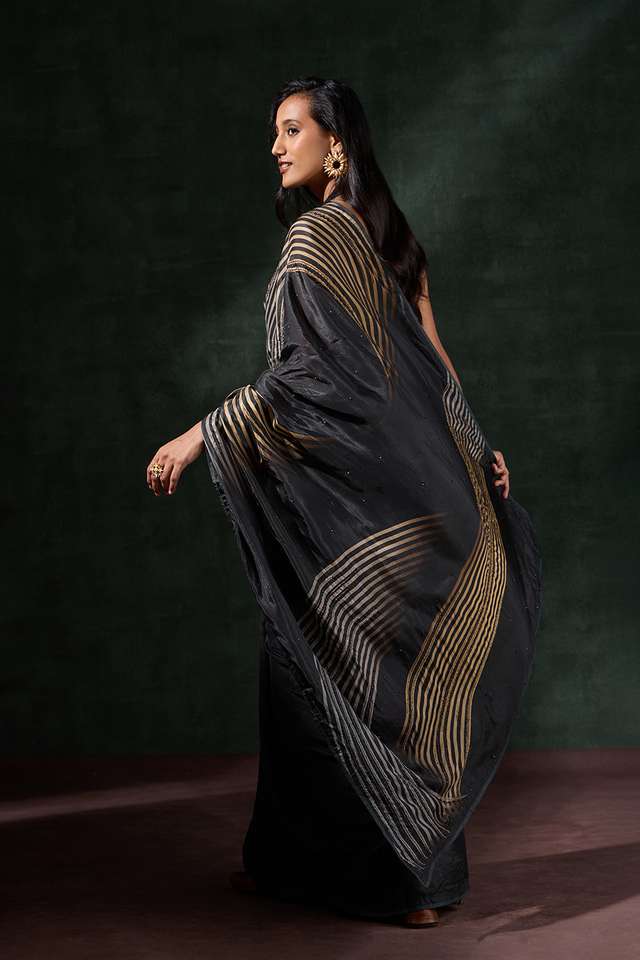 Black Printed Viscose Saree thumbnail image number null