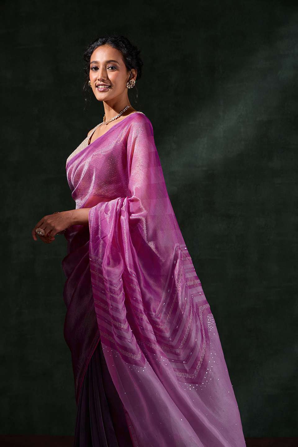 Pink Printed Viscose Tissue Saree