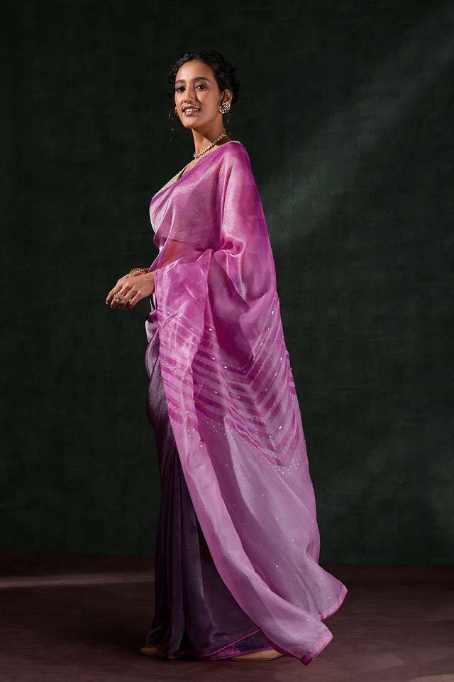 Pink Printed Viscose Tissue Saree thumbnail image number null