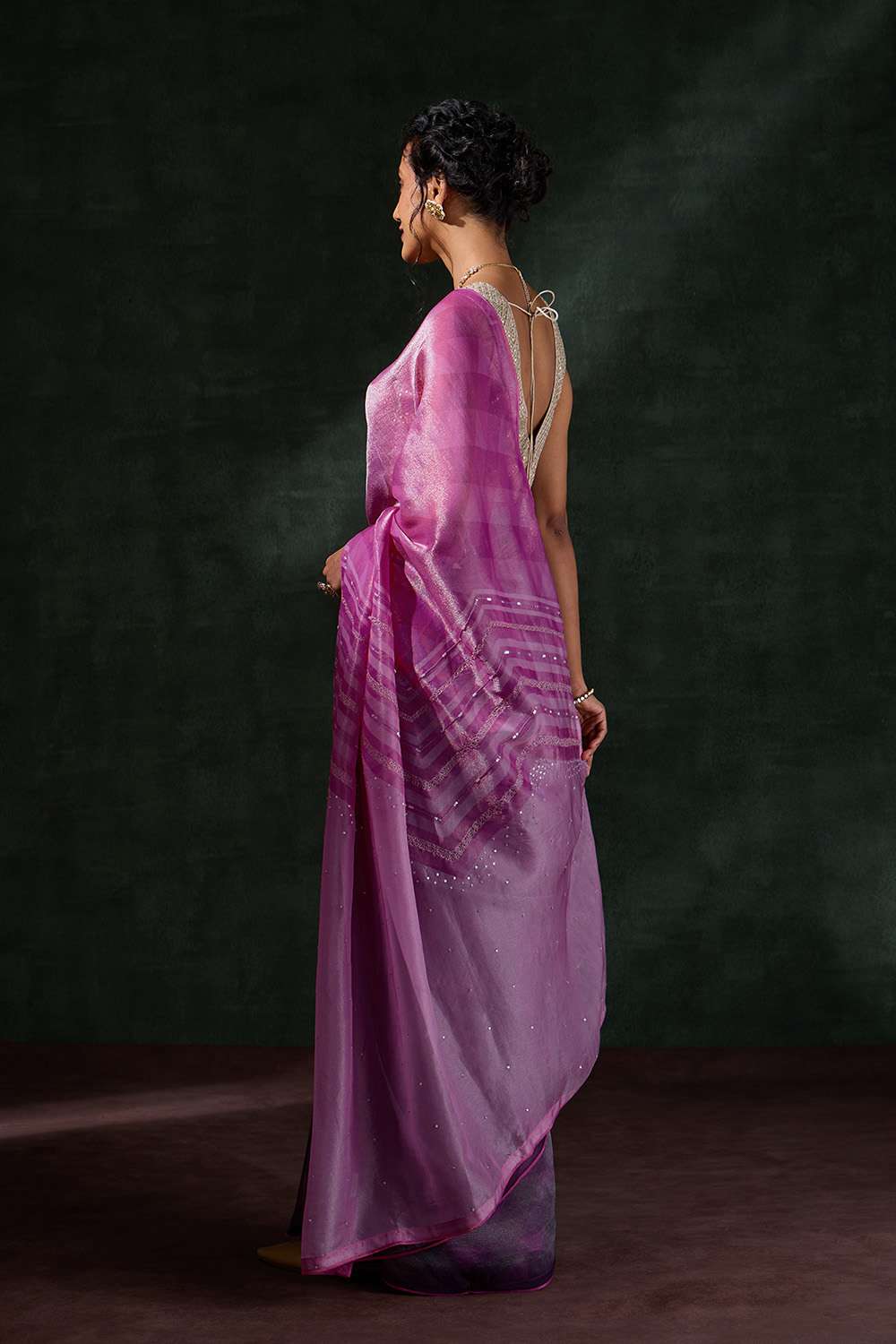 Pink Printed Viscose Tissue Saree image number null