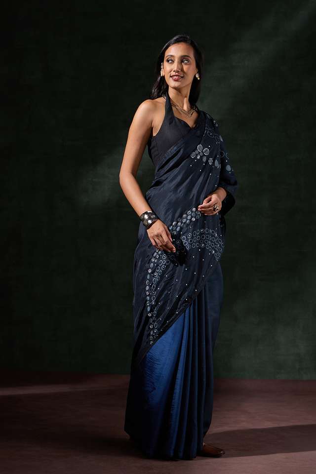 Black Viscose Embroidered Saree image number