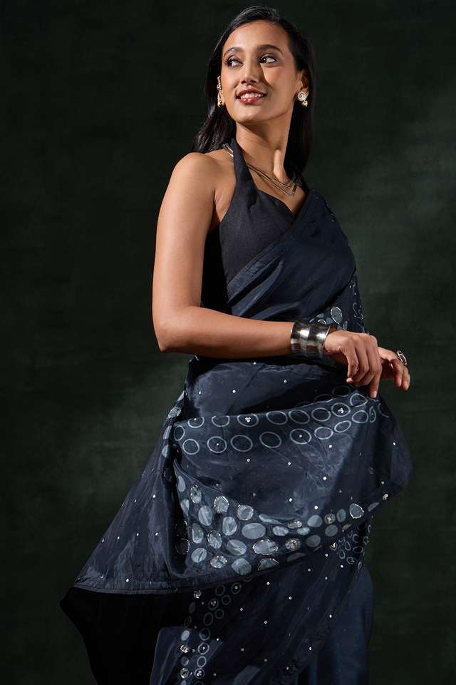 Black Viscose Embroidered Saree thumbnail image number null